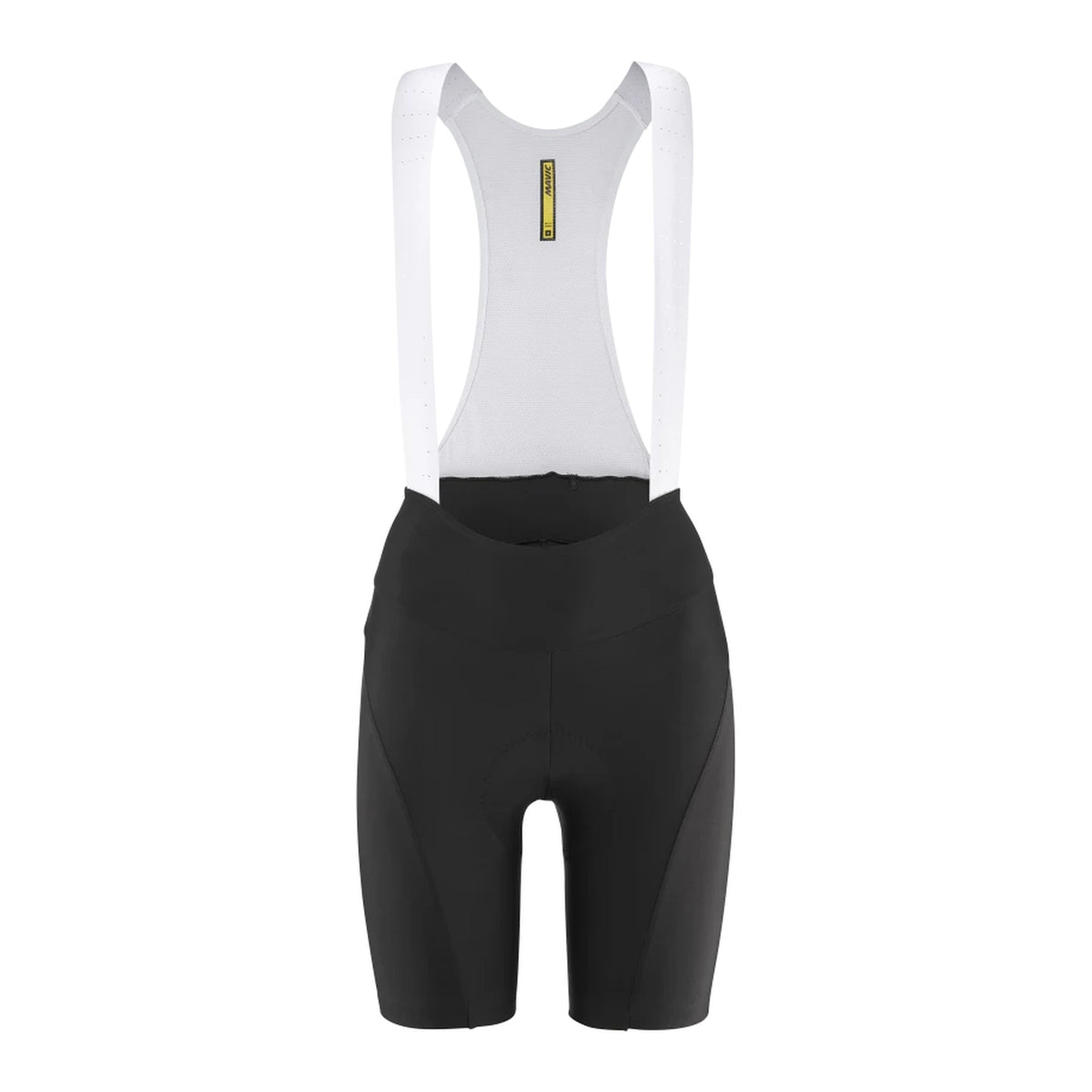 Calções curtos de ciclismo com alças MAVIC AKSIUM para mulher, pretos — fundo branco, 2000 x 2000