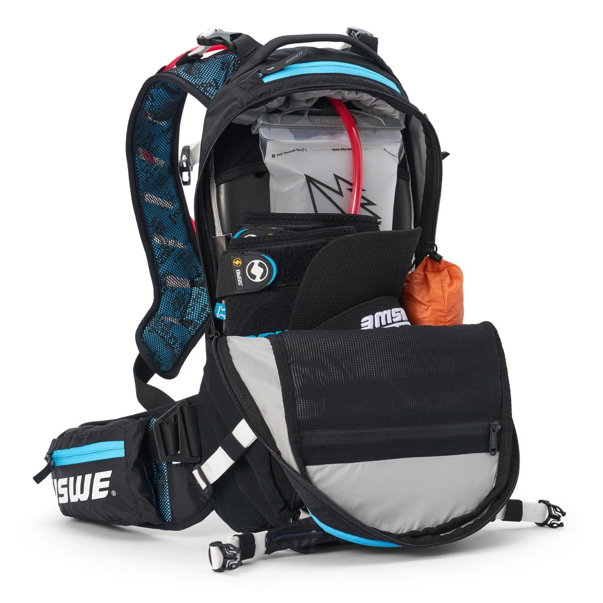 Mochila USWE FLOW 16 L com alça de ombro integrada Preto/Azul