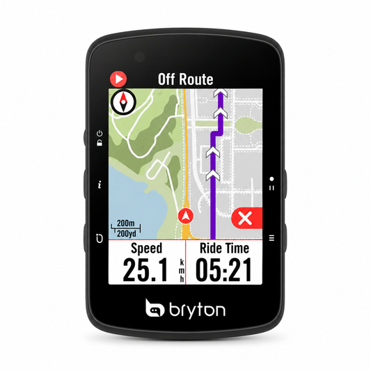 Ciclocomputador GPS BRYTON RIDER 650 E — vista frontal sobre fundo branco
