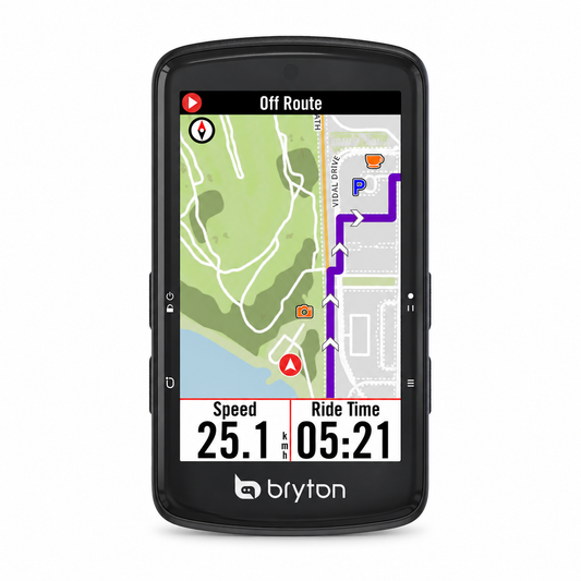 Ciclocomputador GPS BRYTON RIDER S810E — vista frontal sobre fundo branco