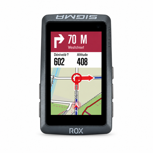 Ciclocomputador GPS SIGMA ROX 12.1 EVO Basic preto — vista frontal sobre fundo branco