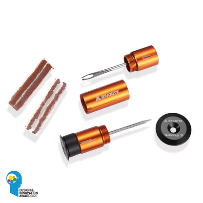 Kit de Reparação Tubeless Integrado no Guiador GRANITE DESIGN CNC + 4 Mechas Laranja