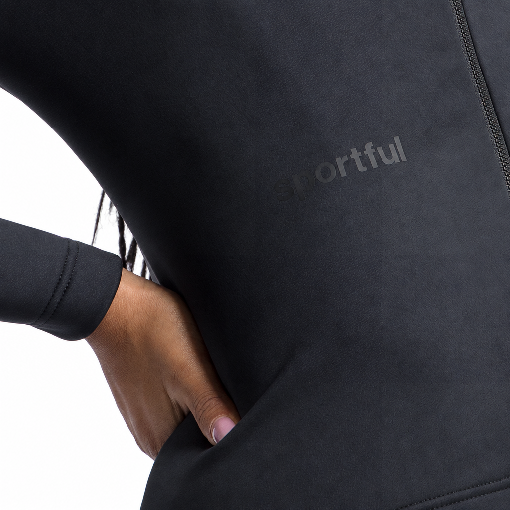 Casaco SPORTFUL CLASSIC 2 para mulher, preto, detalhe da frente sobre fundo branco