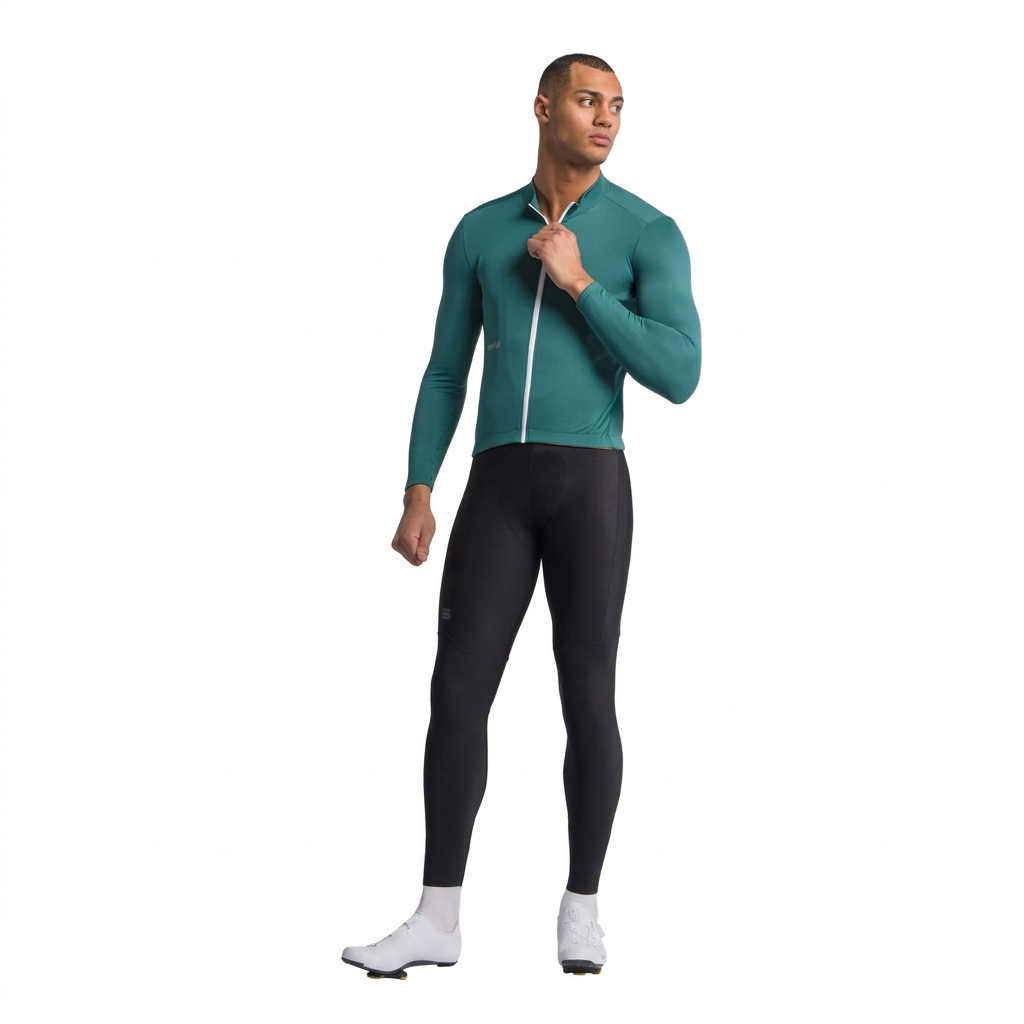 Camisola de ciclismo Sportful Classic verde, vista de corpo inteiro sobre fundo branco