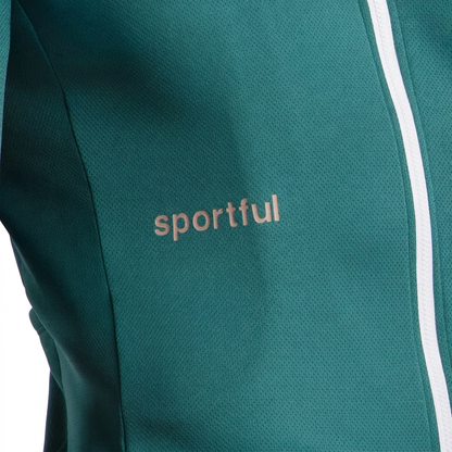 Camisola de ciclismo Sportful Classic verde, pormenor sobre fundo branco