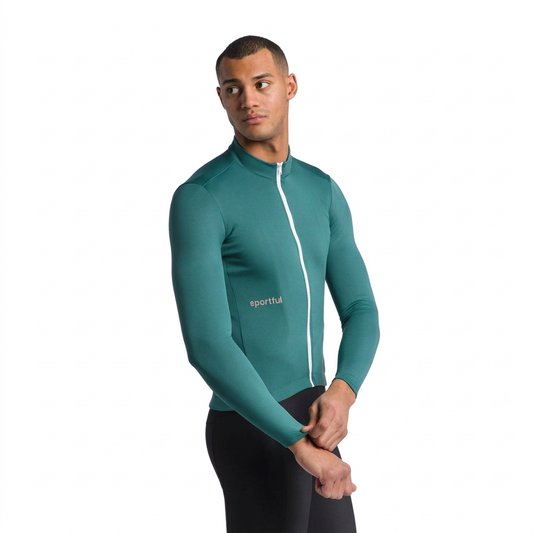 Camisola de ciclismo Sportful Classic verde, vista de frente sobre fundo branco