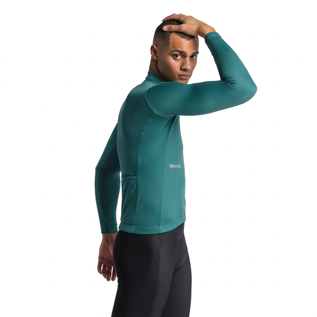 Camisola de ciclismo Sportful Classic verde, vista de perfil sobre fundo branco