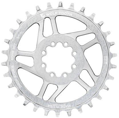 Prato Mono WOLF TOOTH DROP-STOP B DM 8 Parafusos Sram Eagle Boost Offset 3mm Raw Silver