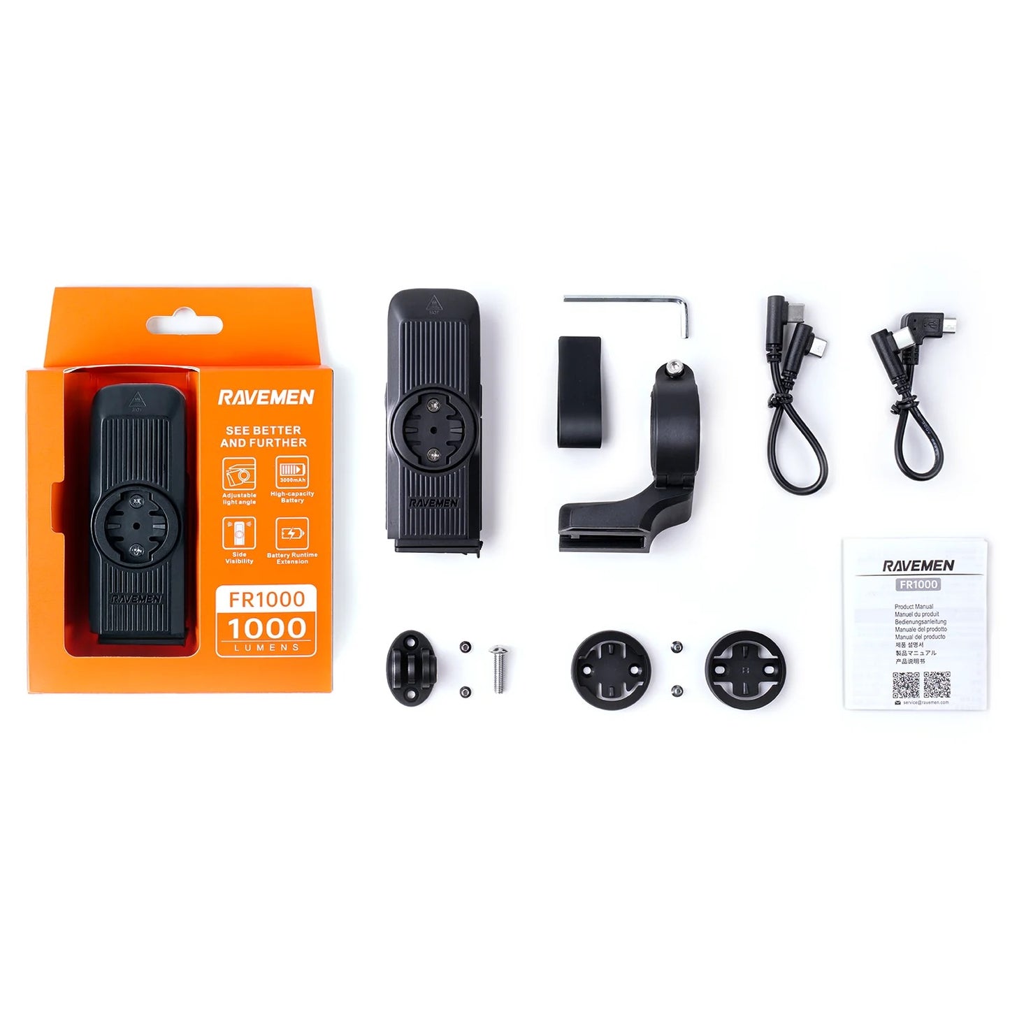 Luz frontal RAVEMEN FR 1000 - Garmin/Wahoo/Bryton