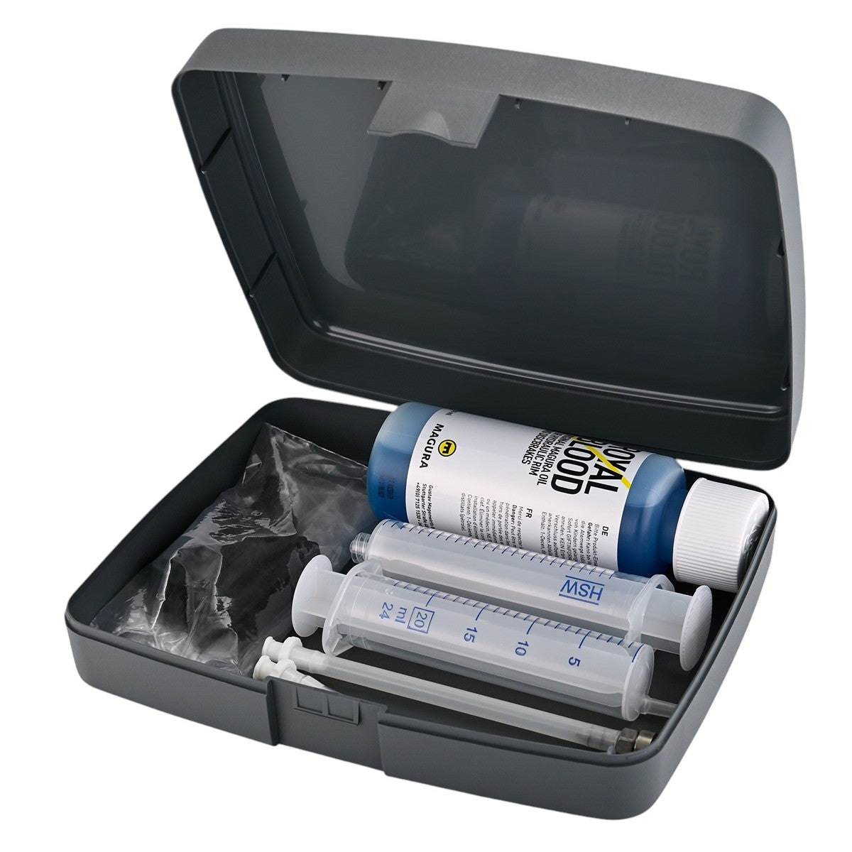 Kit de purga MAGURA CORE (com óleo mineral) para travões hidráulicos.