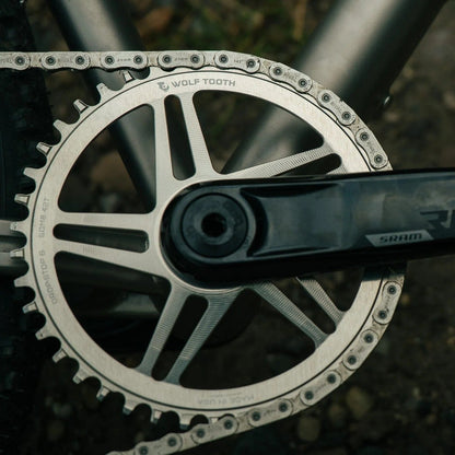 Prato Mono WOLF TOOTH DROP-STOP B GRAVEL DM 8 Parafusos Sram Raw Silver
