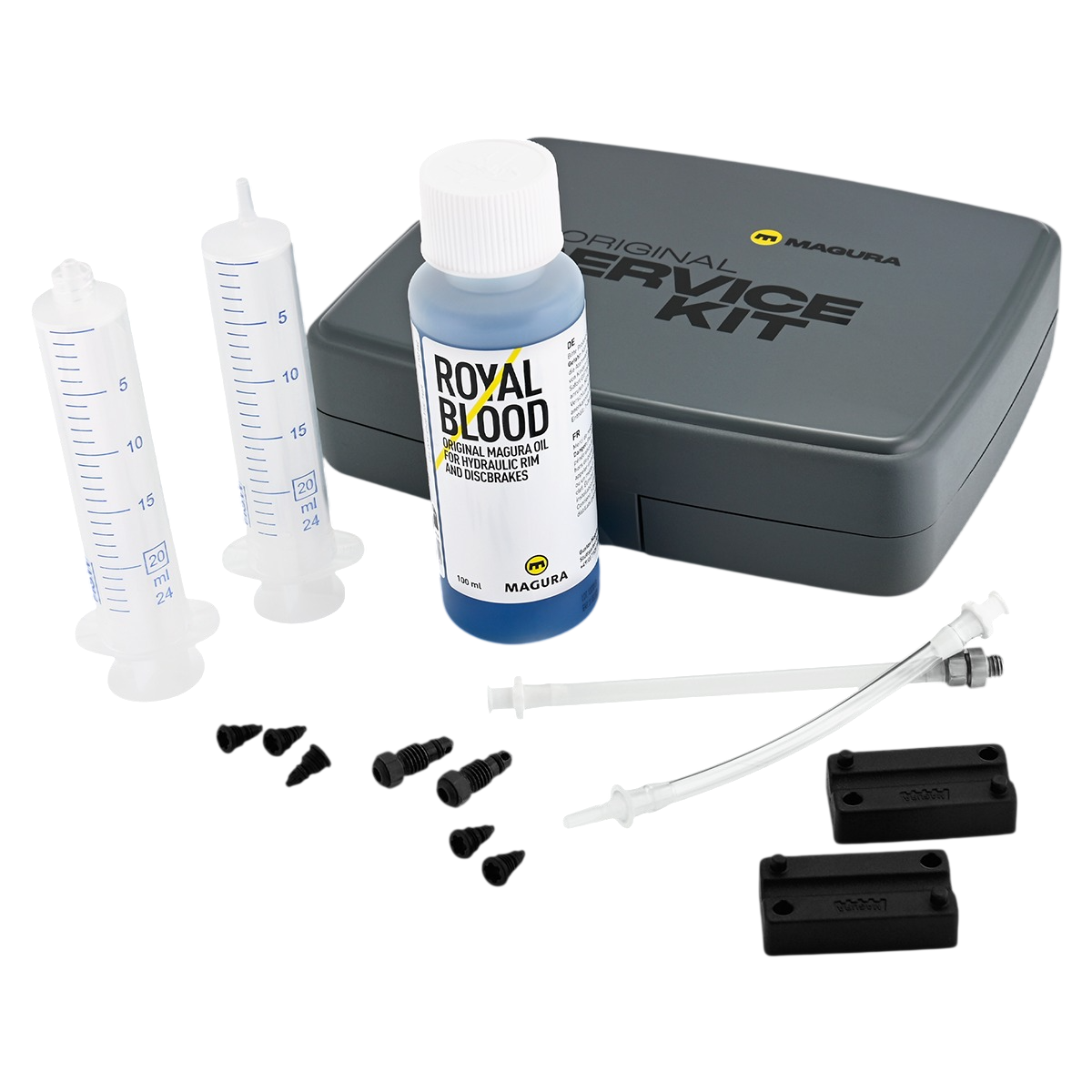 Kit de purga MAGURA CORE (com óleo mineral) para travões hidráulicos.
