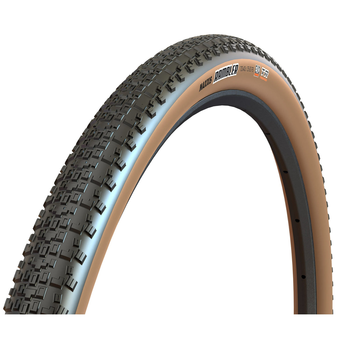 Pneu MAXXIS RAMBLER com flancos bege — vista de perfil