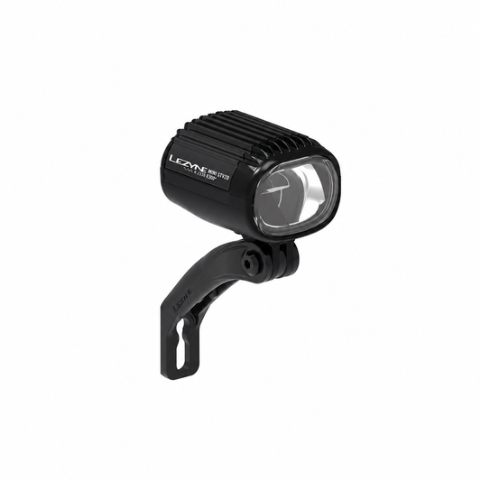 Luz dianteira LEZYNE E-BIKE E-MINI STVZO E300+ preta — vista do produto sobre fundo branco