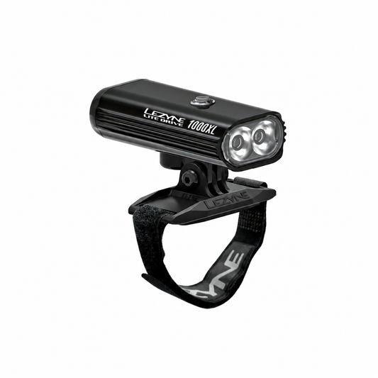 Luz dianteira LEZYNE HELMET LITE DRIVE 1000XL preta — vista do produto sobre fundo branco