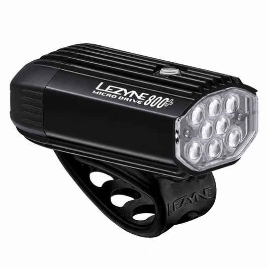 Luz dianteira LEZYNE MICRO DRIVE 800+ preta — vista do produto sobre fundo branco