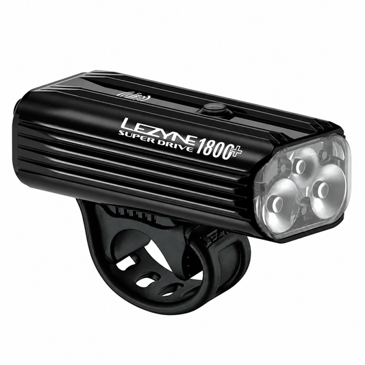 Luz dianteira LEZYNE SUPER DRIVE 1800+ SMART preta — vista do produto sobre fundo branco