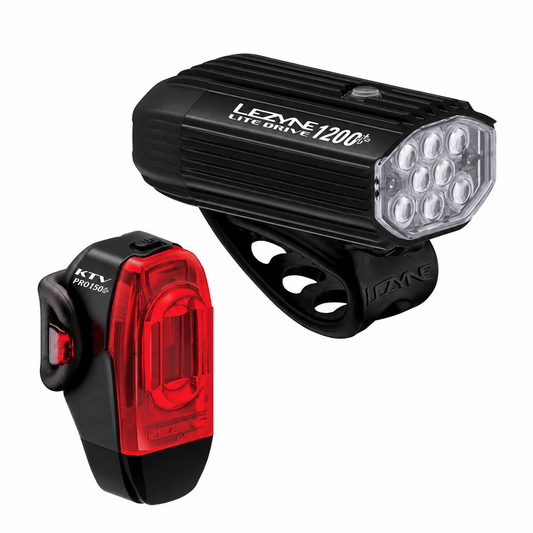 Luzes dianteira e traseira LEZYNE LITE DRIVE 1200+ / KTV DRIVE PRO+ — vista do produto sobre fundo branco