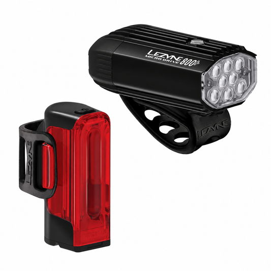 Luzes dianteira e traseira LEZYNE MICRO DRIVE 800+ / STRIP DRIVE 300+ — vista do produto sobre fundo branco