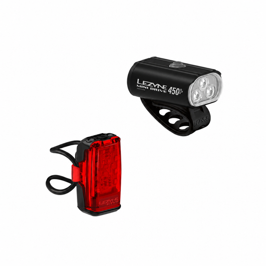 Luzes dianteira e traseira LEZYNE MINI DRIVE 450+ / KTV+ DRIVE — vista do produto sobre fundo branco