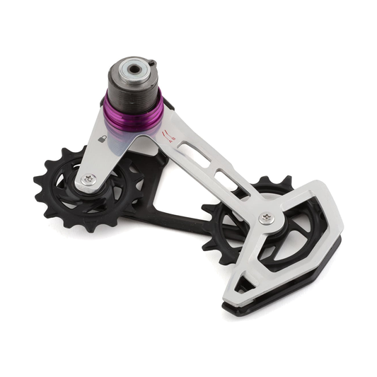 Caixa completa do desviador traseiro de 12 velocidades SRAM XX T-TYPE EAGLE AXS — 11.7518.104.011 — fotografia da peça sobre fundo branco
