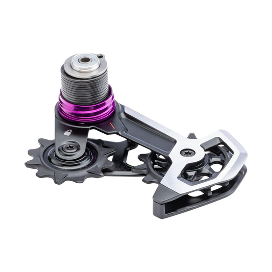 Caixa completa do desviador traseiro de 7 velocidades SRAM XX DH T-TYPE EAGLE AXS — 11.7518.104.029 — fotografia da peça sobre fundo branco