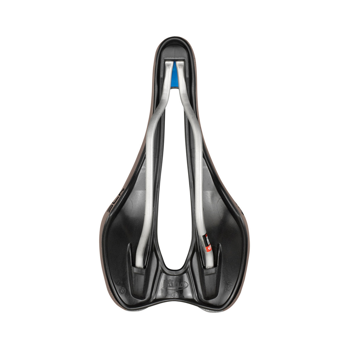 Selim SELLE ITALIA SLR BOOST GRAVEL SUPERFLOW S com carris TI316 castanho — vista inferior e carris Ti316, S3