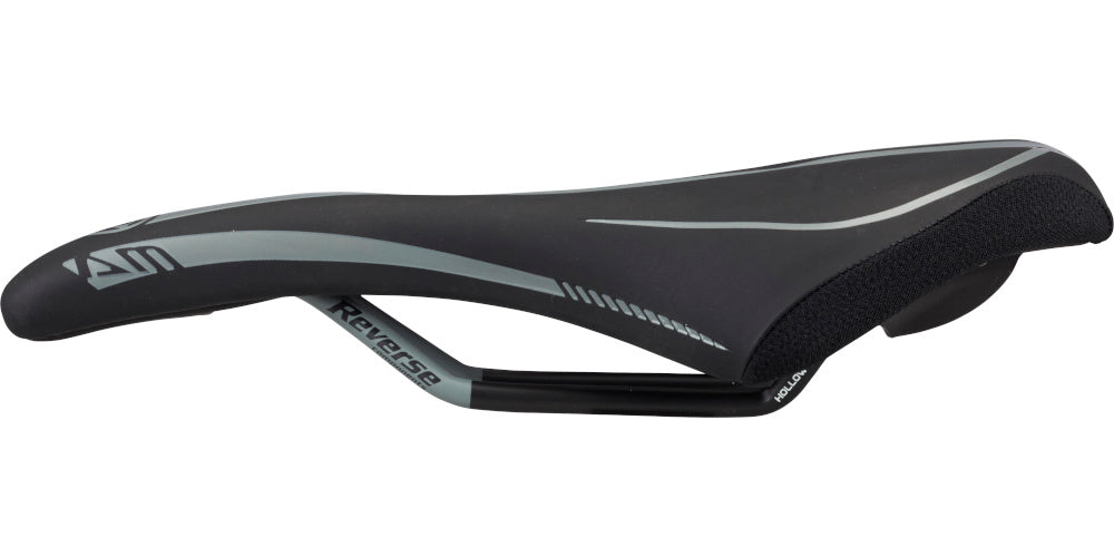 Selim REVERSE COMPONENTS AM ERGO com carris em CrMo preto/branco — vista lateral