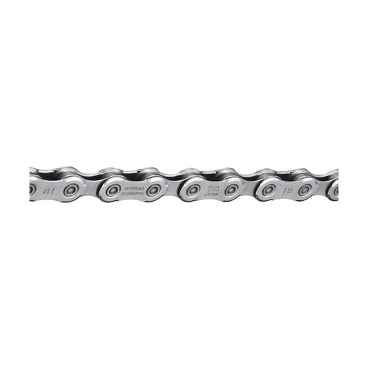 Corrente de 12 velocidades SHIMANO DEORE CN-M6100 com elo rápido, homologada para bicicletas elétricas — fotografia do produto sobre fundo branco