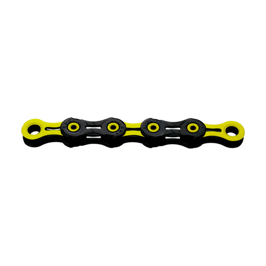 Corrente KMC DLC11 de 11V encerada preto/amarelo — fotografia do produto sobre fundo branco