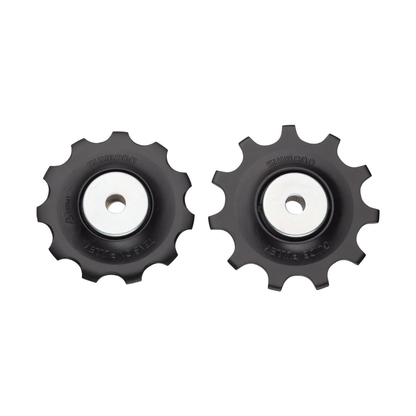 Roldanas do desviador traseiro de 11 velocidades SHIMANO SLX M7000 / METREA U5000 #Y5RS98010, pretas — peça sobre fundo branco