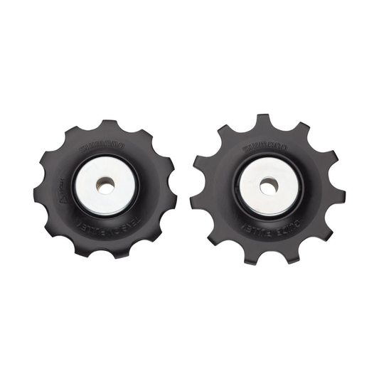 Roldanas do desviador traseiro de 11 velocidades SHIMANO SLX M7000 / METREA U5000 #Y5RS98010, pretas — peça sobre fundo branco