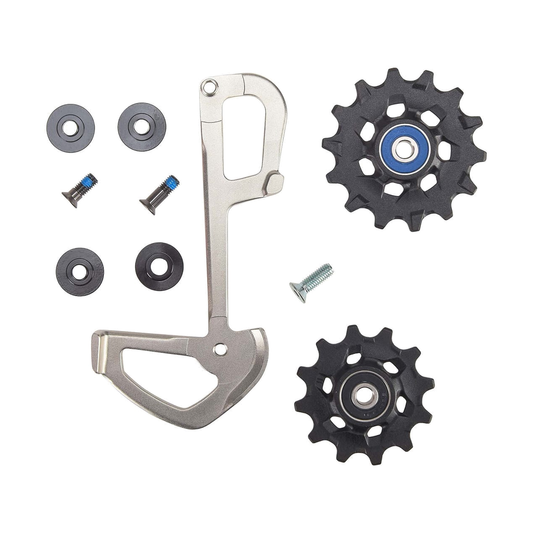 Placa interior e roldanas de 12 velocidades SRAM EAGLE XX1, cinzentas — peça sobre fundo branco