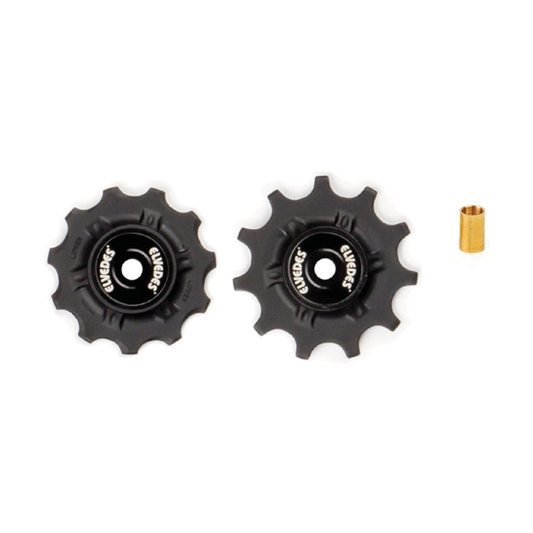 Roldanas do desviador ELVEDES de 11 dentes para Shimano/Sram de 9/10/11 velocidades, com rolamentos anulares — peça sobre fundo branco