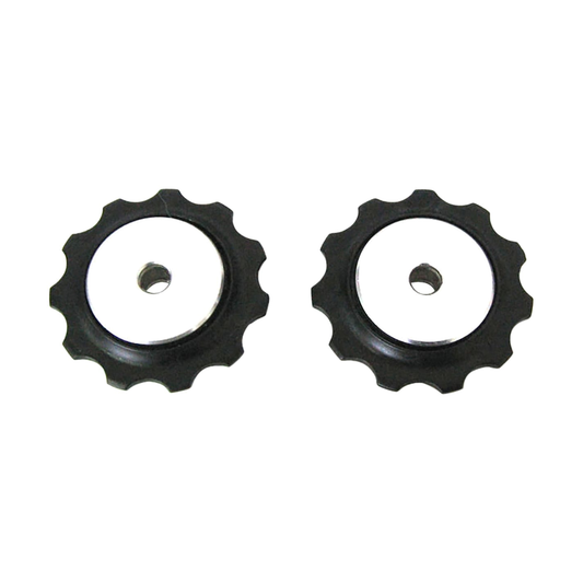 Roldanas pretas do desviador traseiro de 9 velocidades SRAM X0 (2005-2007) #00.0000.200.733 — peça sobre fundo branco