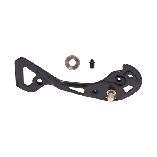 Placa exterior curta do desviador traseiro SHIMANO XTR M9000-GS — peça sobre fundo branco
