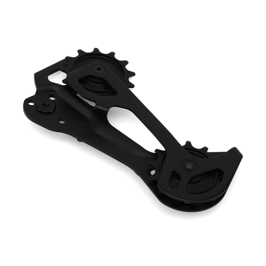 Placa e roldanas do desviador traseiro de 12 velocidades SHIMANO XT RD-M8250 SGS — peça sobre fundo branco