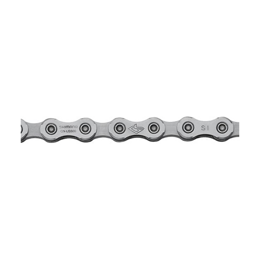 Corrente de 10/11 velocidades SHIMANO CN-LG500 Linkglide para bicicleta elétrica — fotografia do produto sobre fundo branco