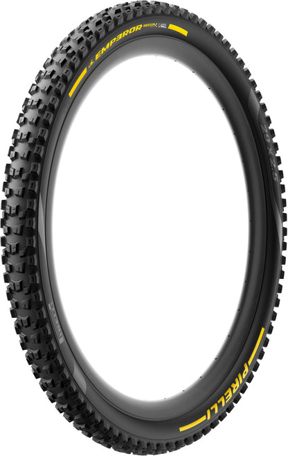 Pneu PIRELLI SCORPION EMPEROR 29x2.50 Supersoft DH+Wall Tubeless Ready de talão flexível Preto/Amarelo Edição de Equipa