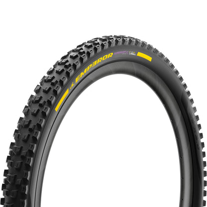 Pneu PIRELLI SCORPION EMPEROR 29x2.50 Supersoft DH+Wall Tubeless Ready de talão flexível Preto/Amarelo Edição de Equipa