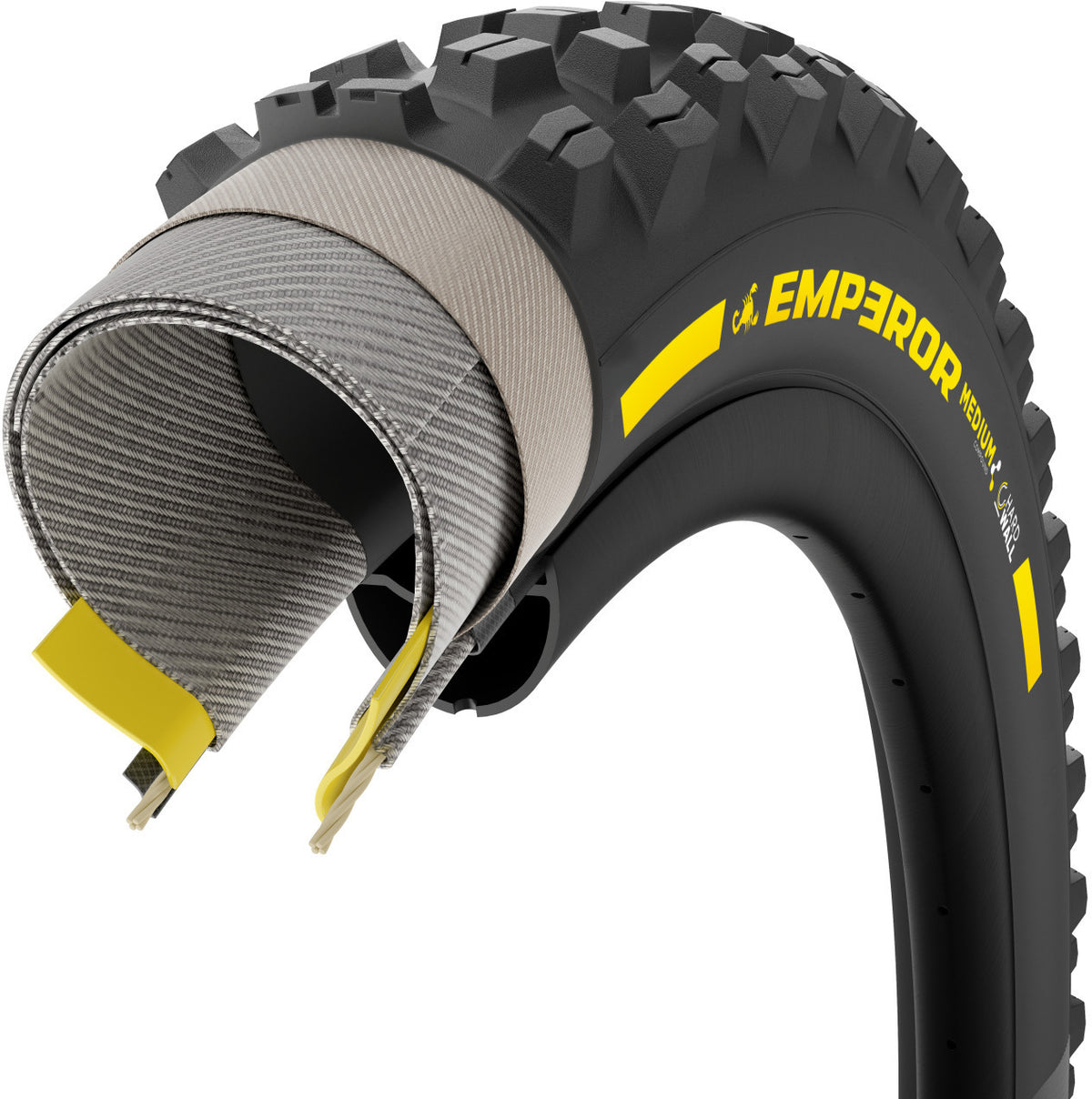 Pneu PIRELLI SCORPION EMPEROR 29x2.50 Supersoft DH+Wall Tubeless Ready de talão flexível Preto/Amarelo Edição de Equipa