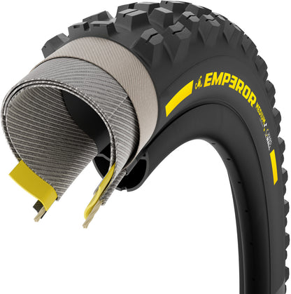 Pneu PIRELLI SCORPION EMPEROR 29x2.50 Supersoft DH+Wall Tubeless Ready de talão flexível Preto/Amarelo Edição de Equipa