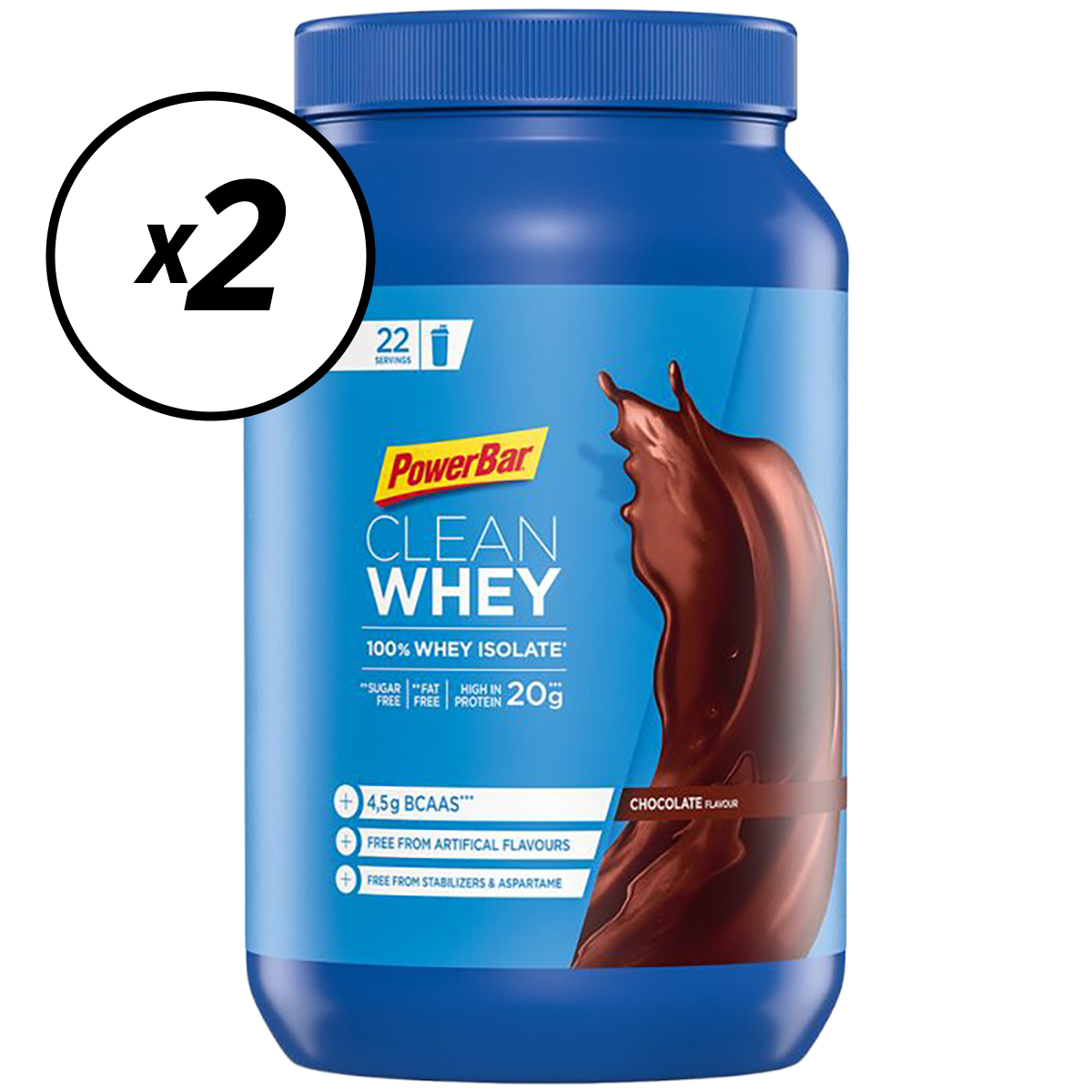 Embalagem de 2 POWERBAR CLEAN WHEY 100% Isolate Protein Drinks (570g) Chocolate Short Shelf Life