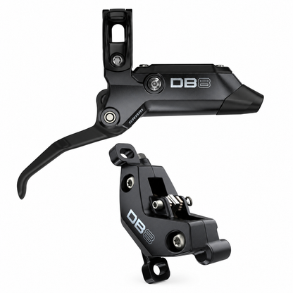 Travão traseiro SRAM DB8 Stealth — manete e pinça sobre fundo branco