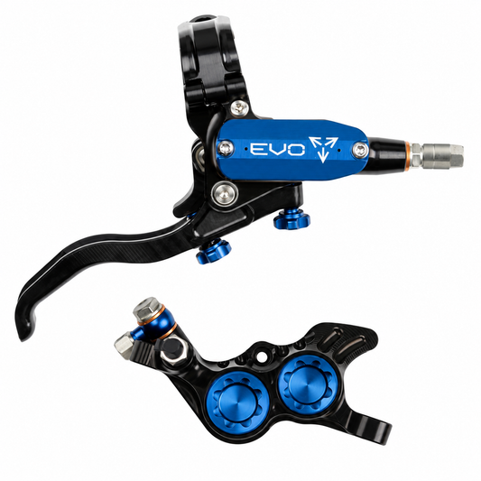 Travão HOPE TECH 4 EVO GR4 preto/azul — manete e pinça sobre fundo branco