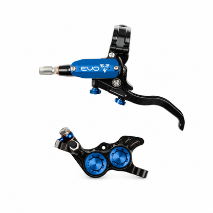 Travão HOPE TECH 4 EVO GR4 preto/azul — manete e pinça sobre fundo branco