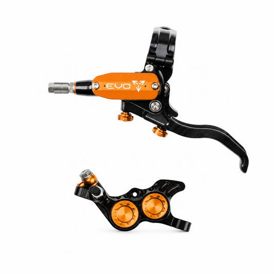 Travão HOPE TECH 4 EVO GR4 preto/laranja — manete e pinça sobre fundo branco