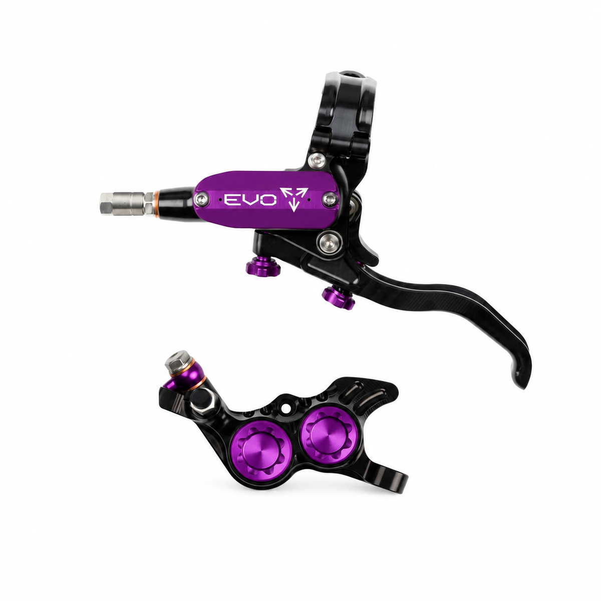 Travão HOPE TECH 4 EVO GR4 preto/violeta — manete e pinça sobre fundo branco