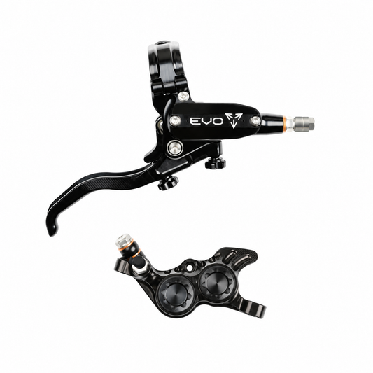 Travão HOPE TECH 4 EVO GR4 preto/preto — manete e pinça sobre fundo branco