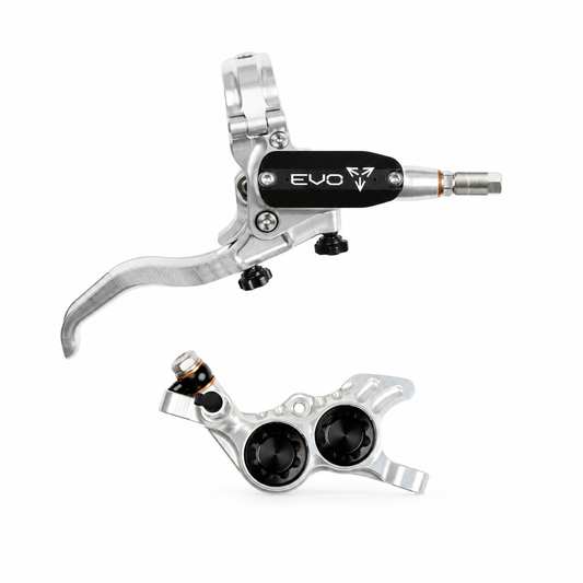 Travão HOPE TECH 4 EVO GR4 Prateado/Preto — manete e pinça sobre fundo branco